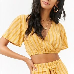 forever 21 yellow striped surplice crop top